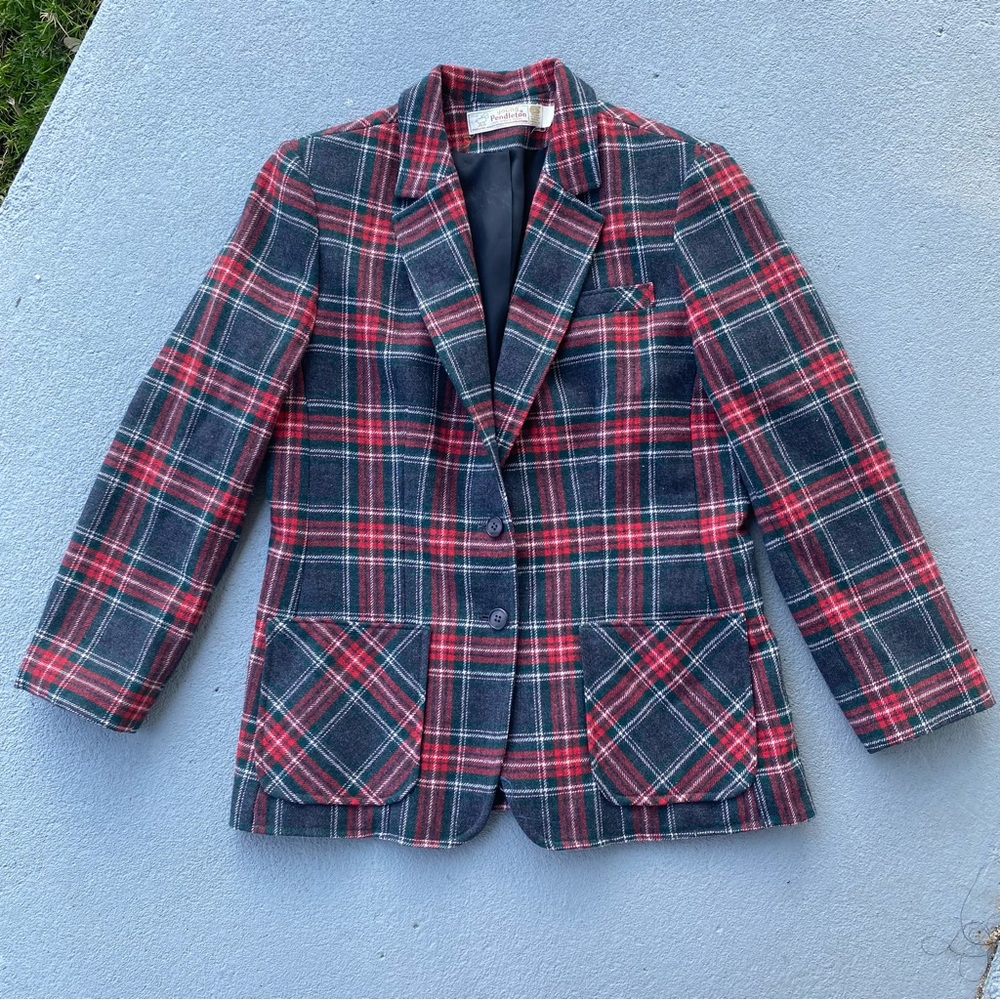 Young Pendleton 100% Pure Virgin Wool Plaid Blazer Jacket Size 11/12 Youth